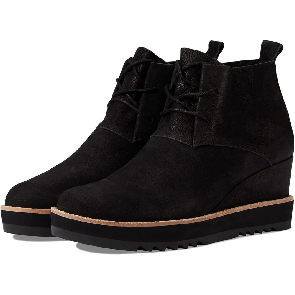 Eileen Fisher Capa Falcon Nubuck Wedge Black Women's Size 8.5 New Without Box